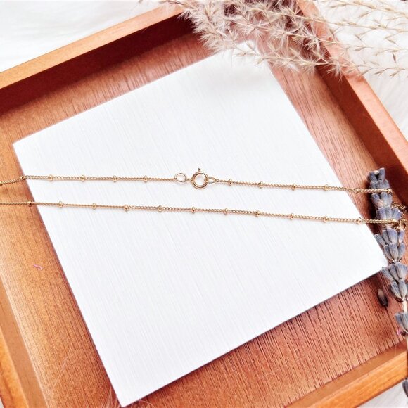 New 14K Yellow Gold Filled Satellite Beaded Curb Chain Necklace - Picture 4 of 4